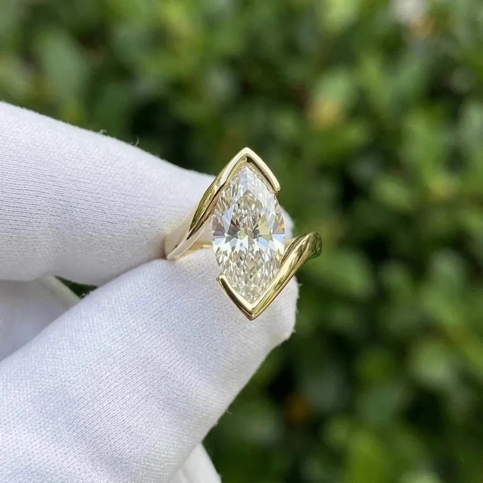 IGI 2 Ct Marquise F-VS1 Lab Grown Diamond Women Engagement Ring 14K Yellow Gold