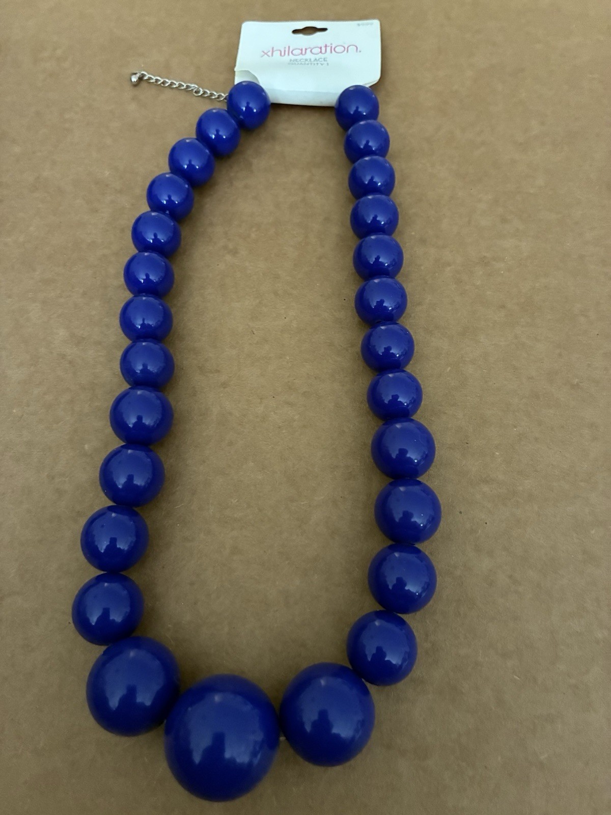 Xhilaration Blue Plastic Beaded Statement Necklace Ball/Bead Chain Adjustable
