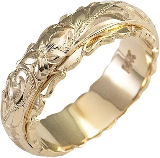 Dainty Engraved Plumeria Flower Ring, 14K Gold Plated Hawaiian Princess Plume…