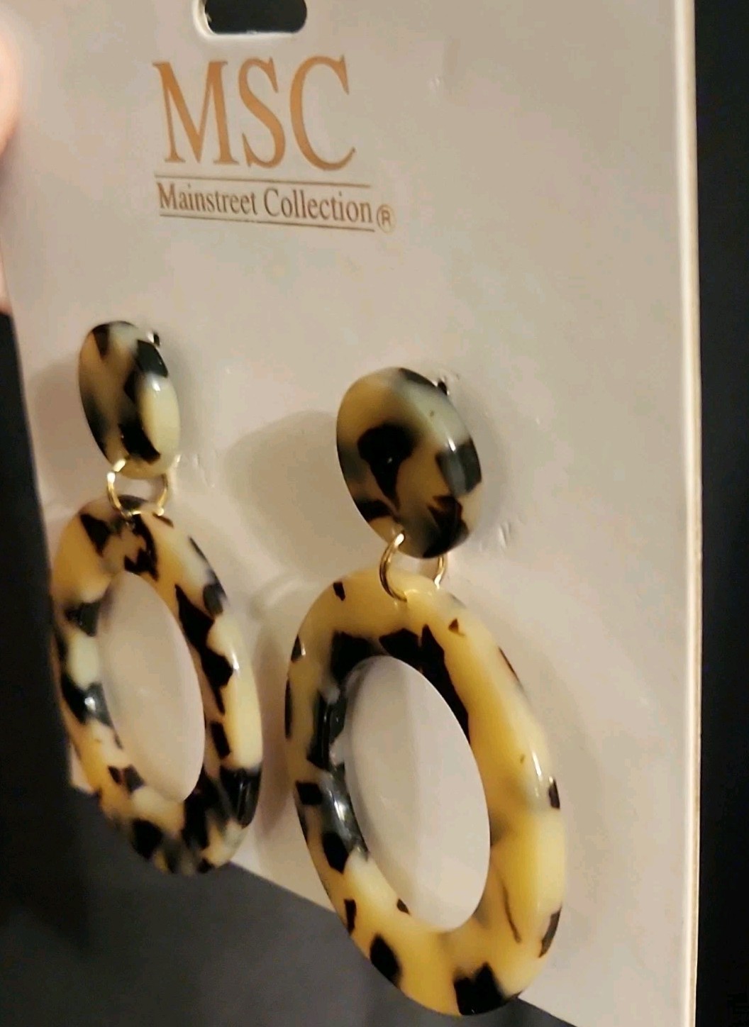 MSC Mainstreet Collection Tortoise Shell Look Round Hoop Dangle Earrings