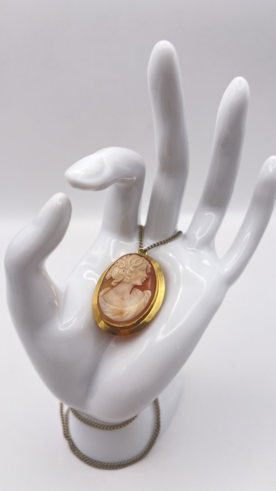 Vintage Oval Shell Cameo Pendant/Brooch, Gold Filled, Signed J.E. Caldwell