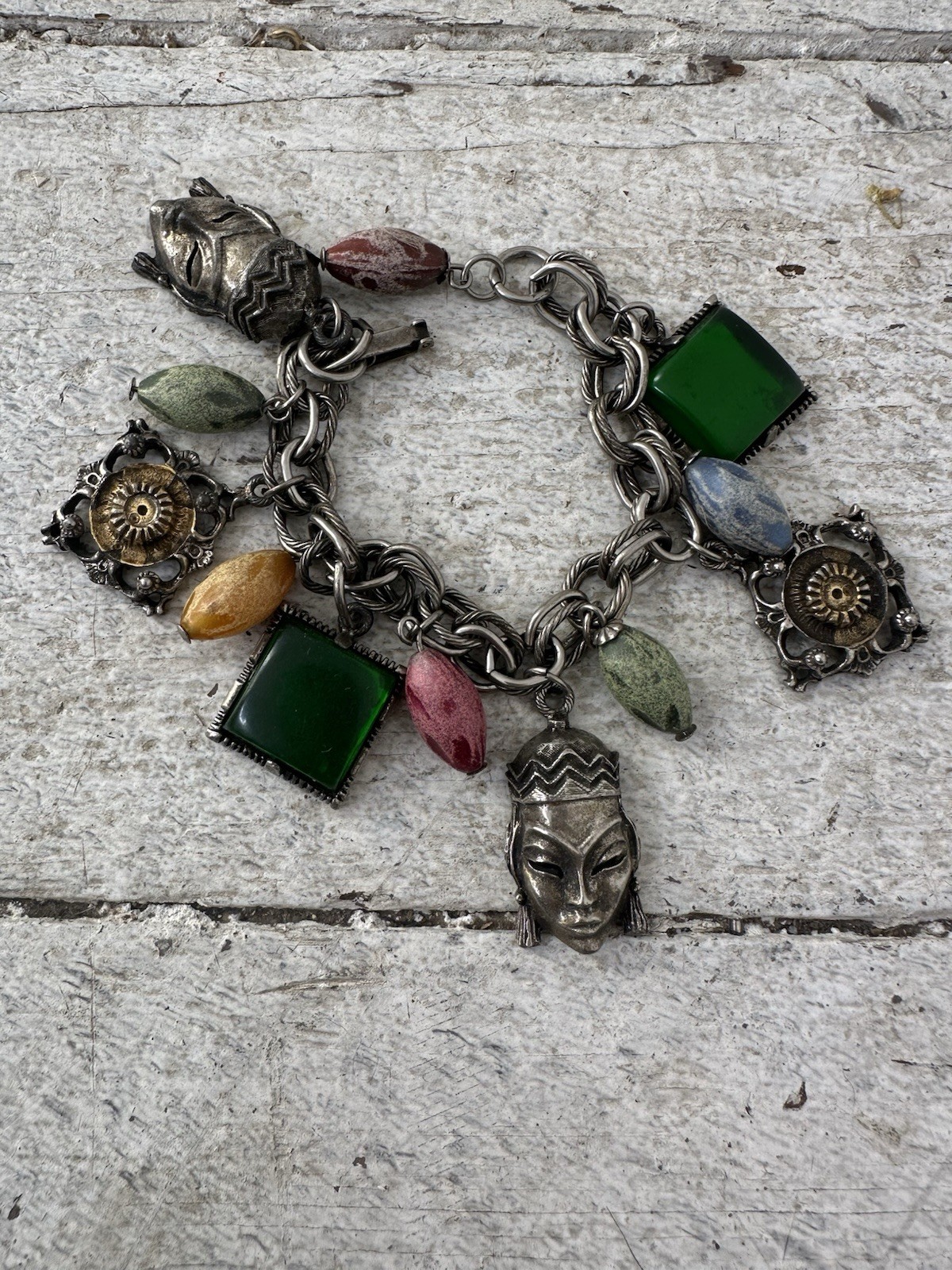 Vintage 60s Asian Inspired Face Charm Bracelet