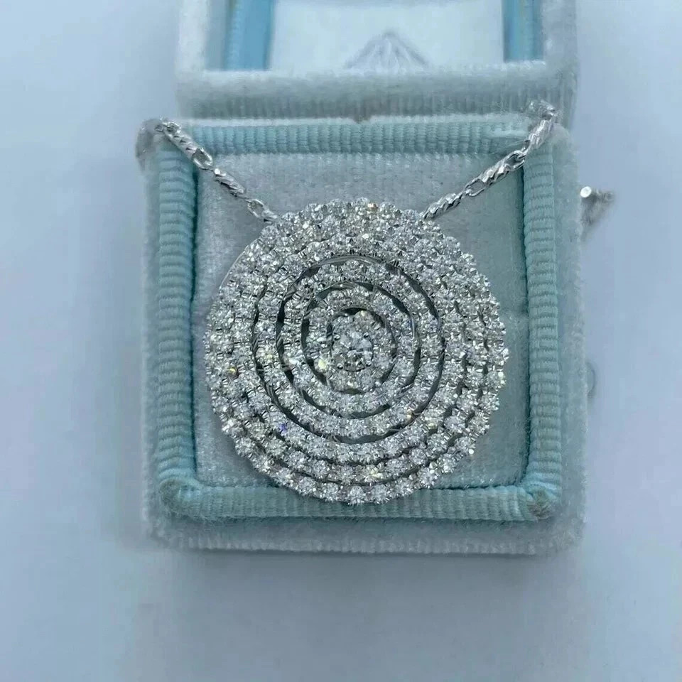 3.00CT Round Cut Lab Created Diamond Women Cluster Pendant 14k White Gold Plated
