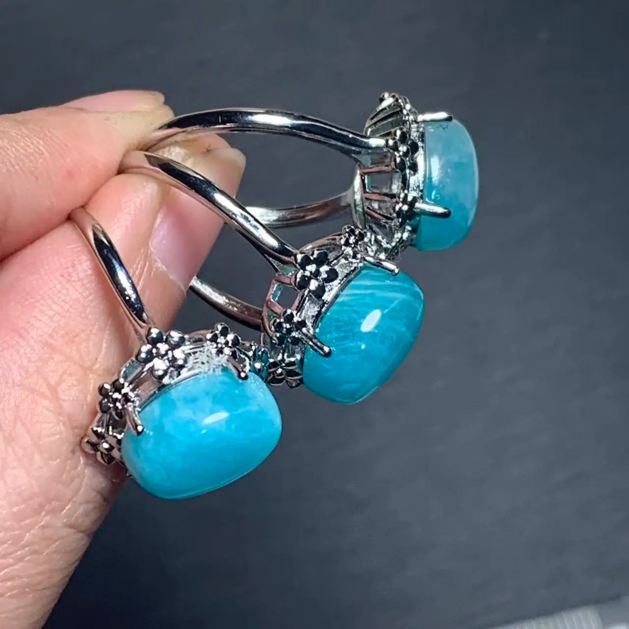 Natural Amazonite Ring Adjustable Women Oval Gemstone Female Rings Gifts Jewelry