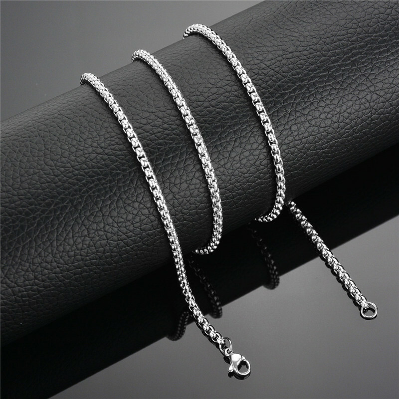 Round Box Chain Stainless Steel Necklace Silver Men Women 16″-32″ Deziloo