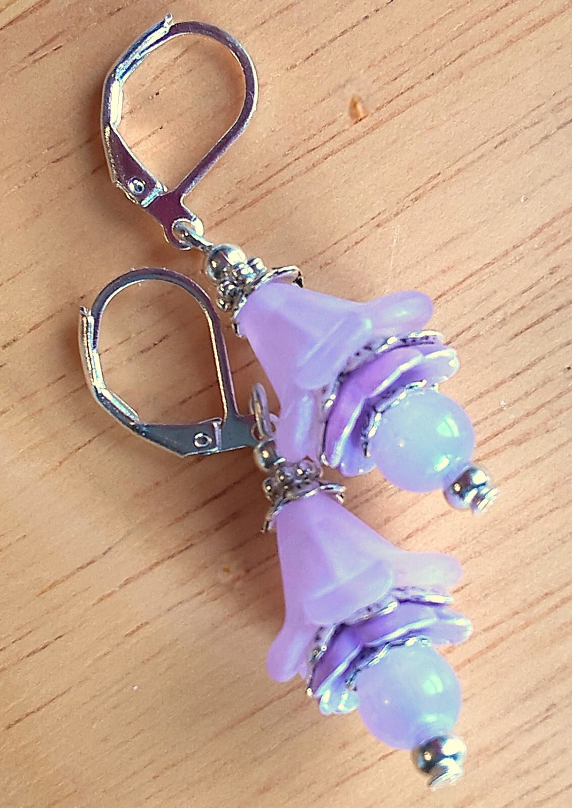 LAVENDER Jadeite Acrylic FLOWER Crystal earring SP LEVER BACK XX