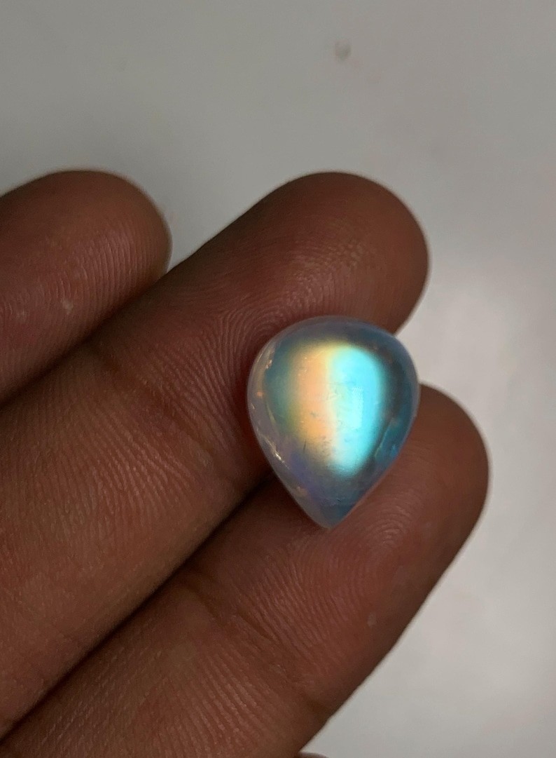 5A Quality Rainbow Moonstone Amazing Multi Falshy Fire Pear Cabochon Size12x15MM