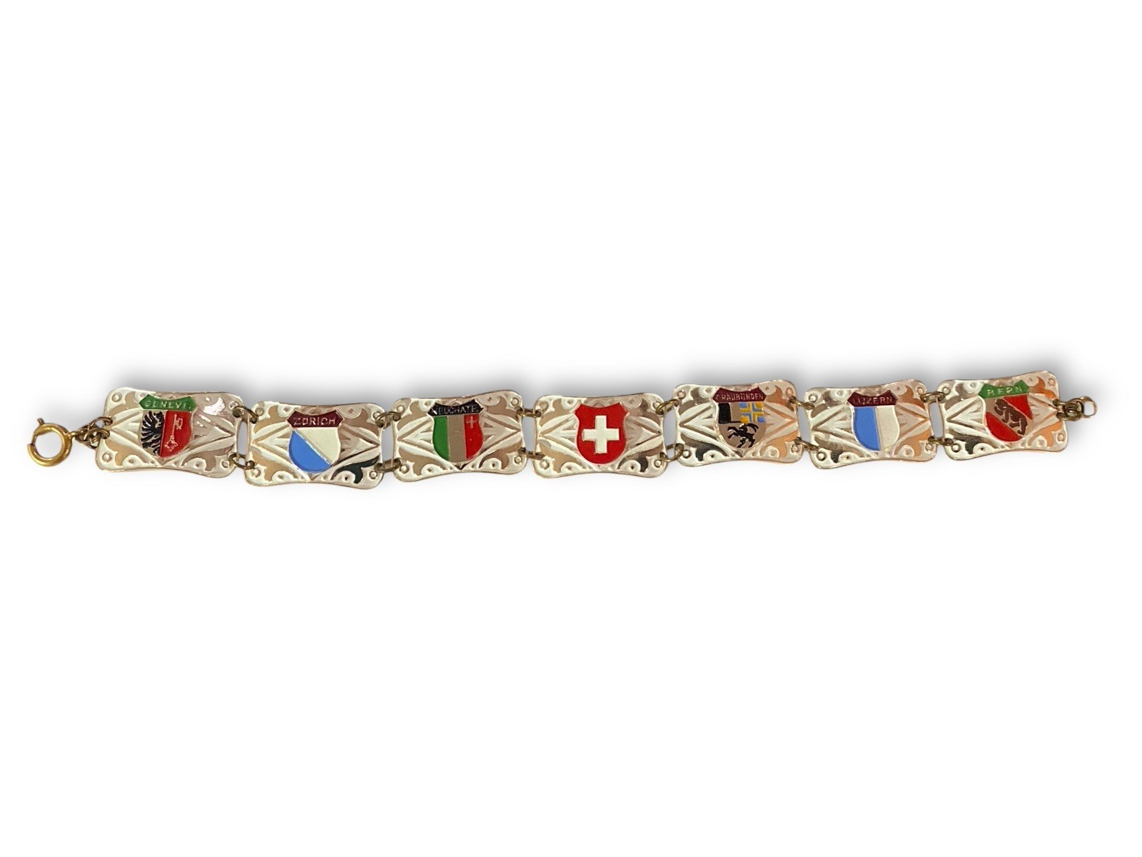 Lovely Vintage Swiss Switzerland Flags Panel Bracelet Travel Europe Tourist