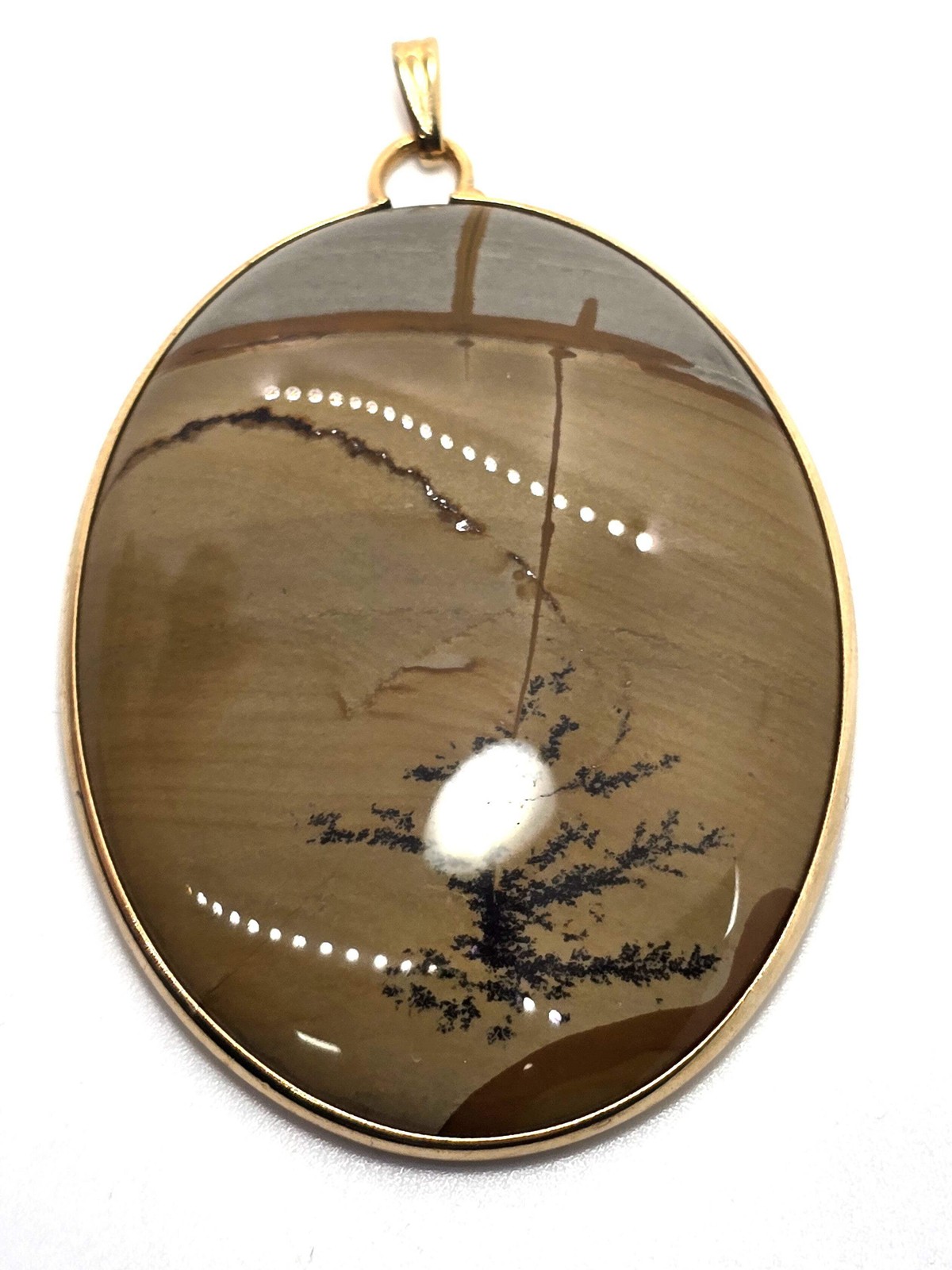 Landscape jasper vintage large gemstone 12k yellow gold filled pendant