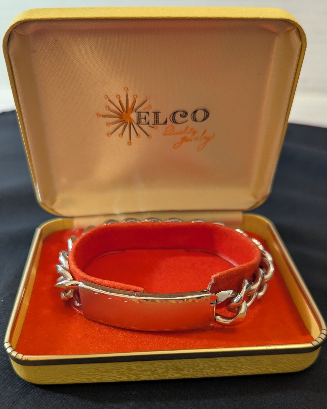 Vintage ELCO Nickel Silver Identity ID Curb Chain Bracelet 8″ MCM “Chris”