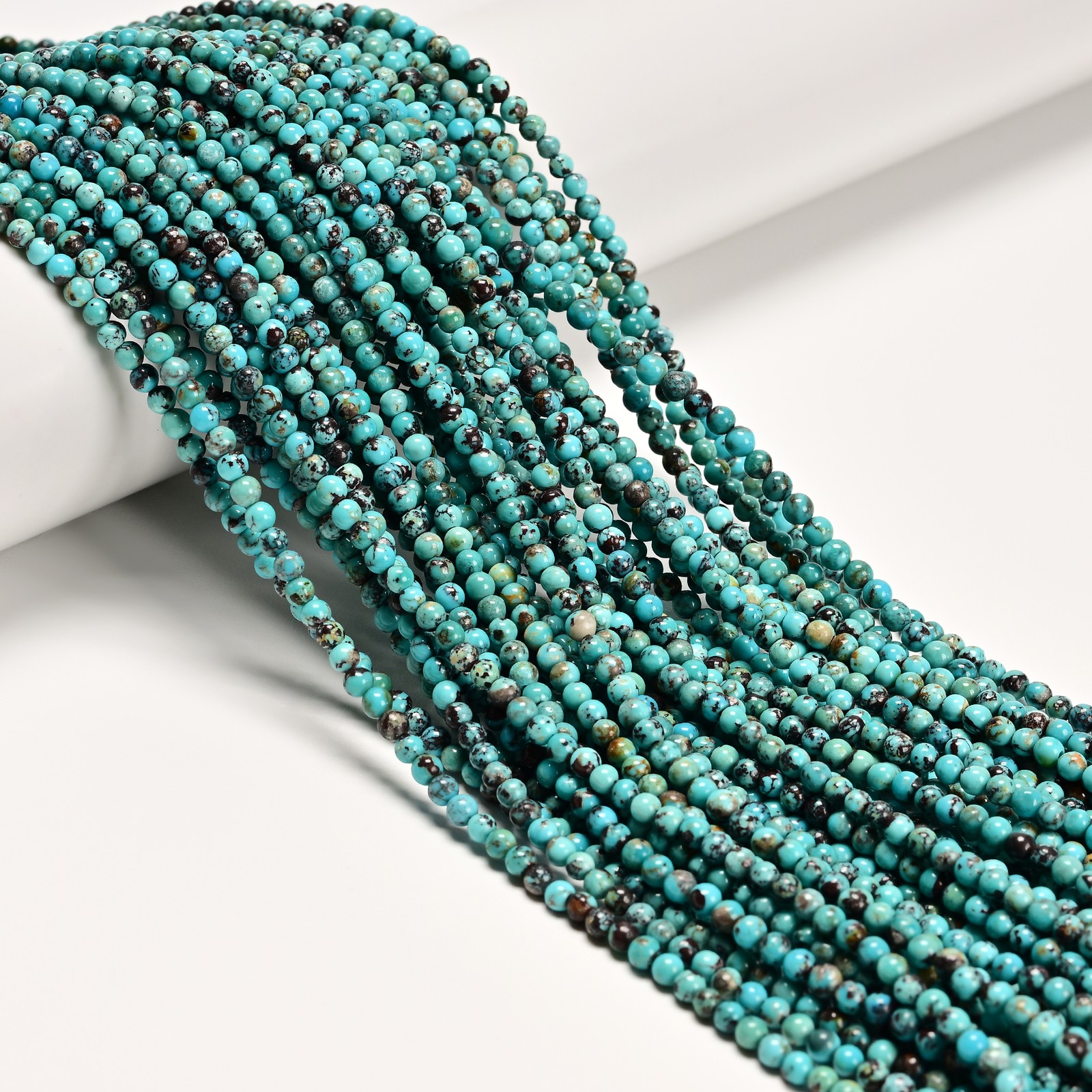 02 Natural Genuine Turquoise Smooth Round Beads Size 3mm 4mm 16″ Strand