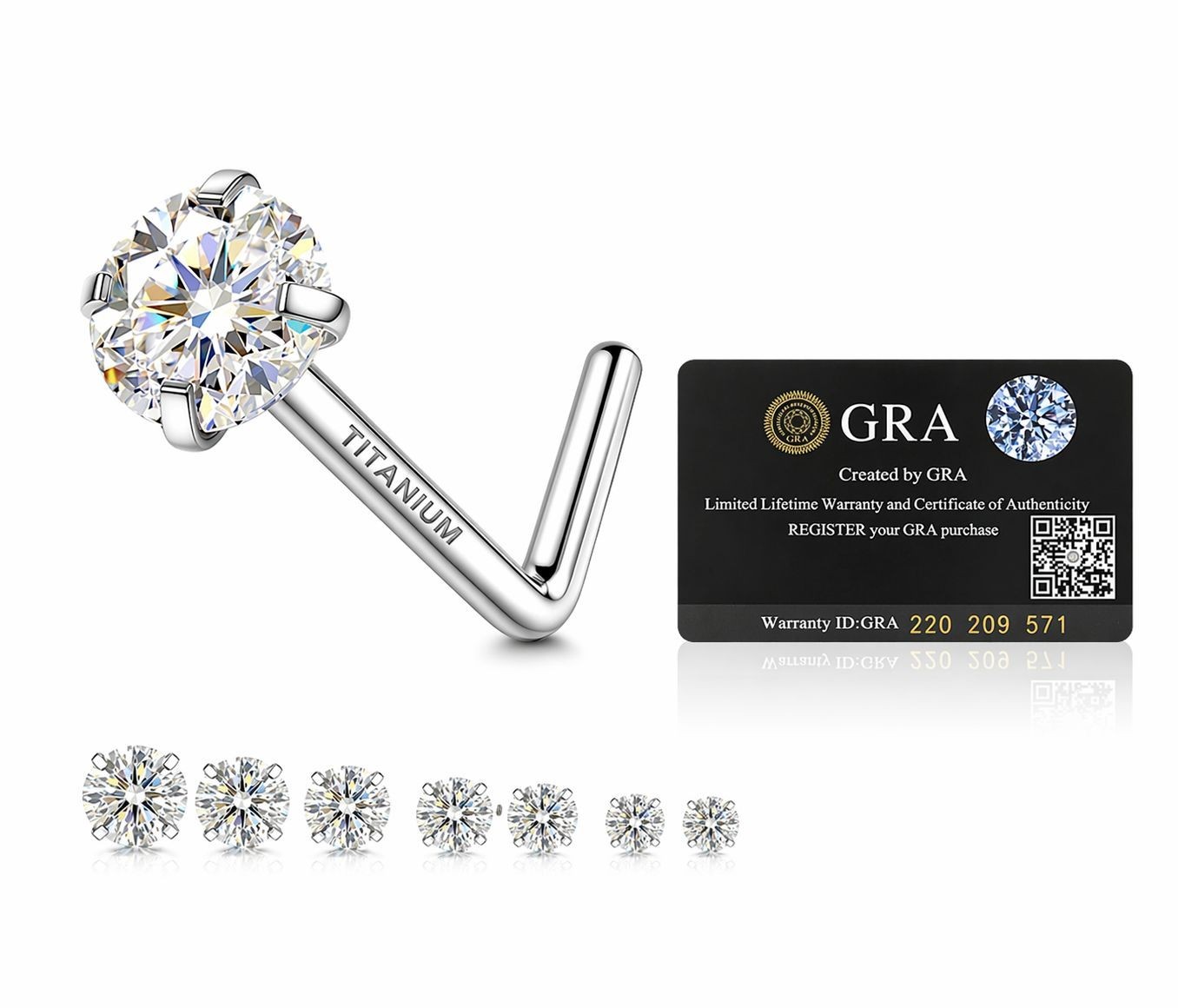 Moissanite Stone Titanium Nose Stud/Ring Piercing 18 Gauge passes Diamond Tester