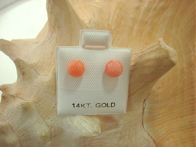 6-12MM WESTERN PACIFIC CALIBRATED ROUND PINK CORAL 14K YELLOW GOLD STUD EARRINGS