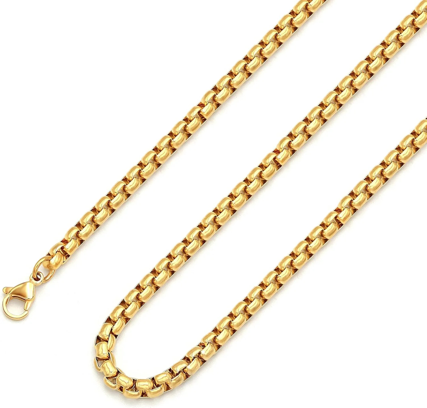 5 MM 18K Real Gold Plated Square Rolo Chain Stainless Steel Round Box Chain Neck
