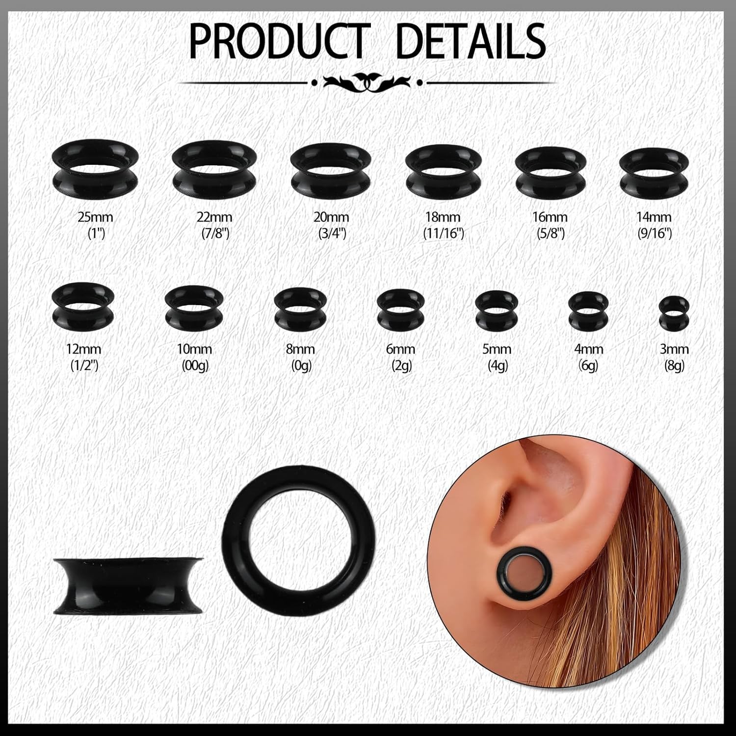 16Pcs Silicone Soft Ear Tunnels Plugs Gauges Stretching Body Jewelry 2g-3/4″