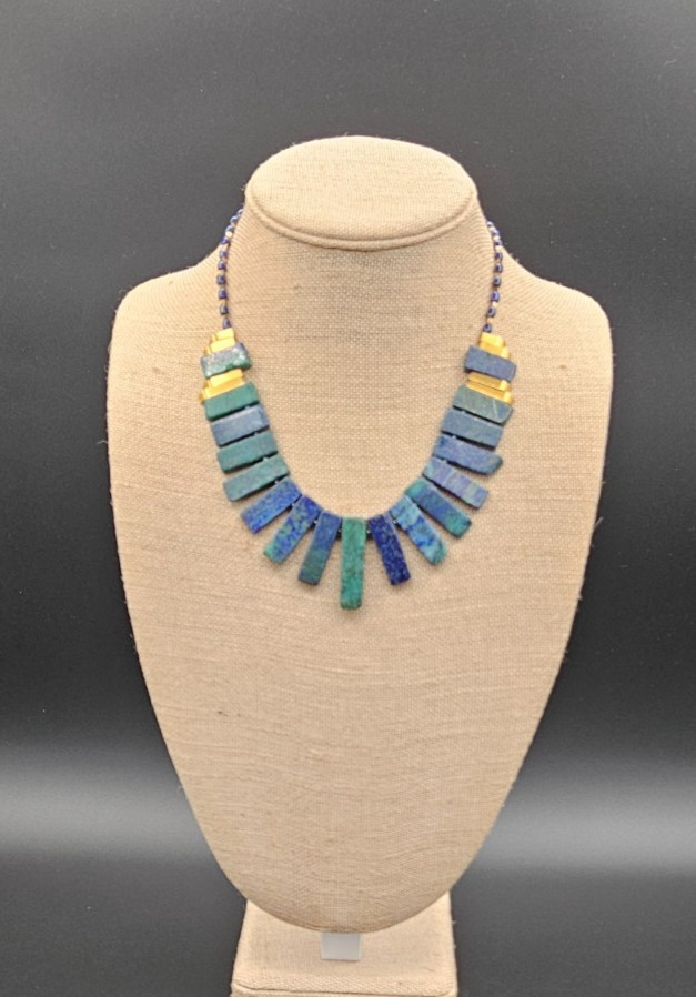 Chico’s Blue Green Lapis Lazuli 22 inch Necklace Gold Plate