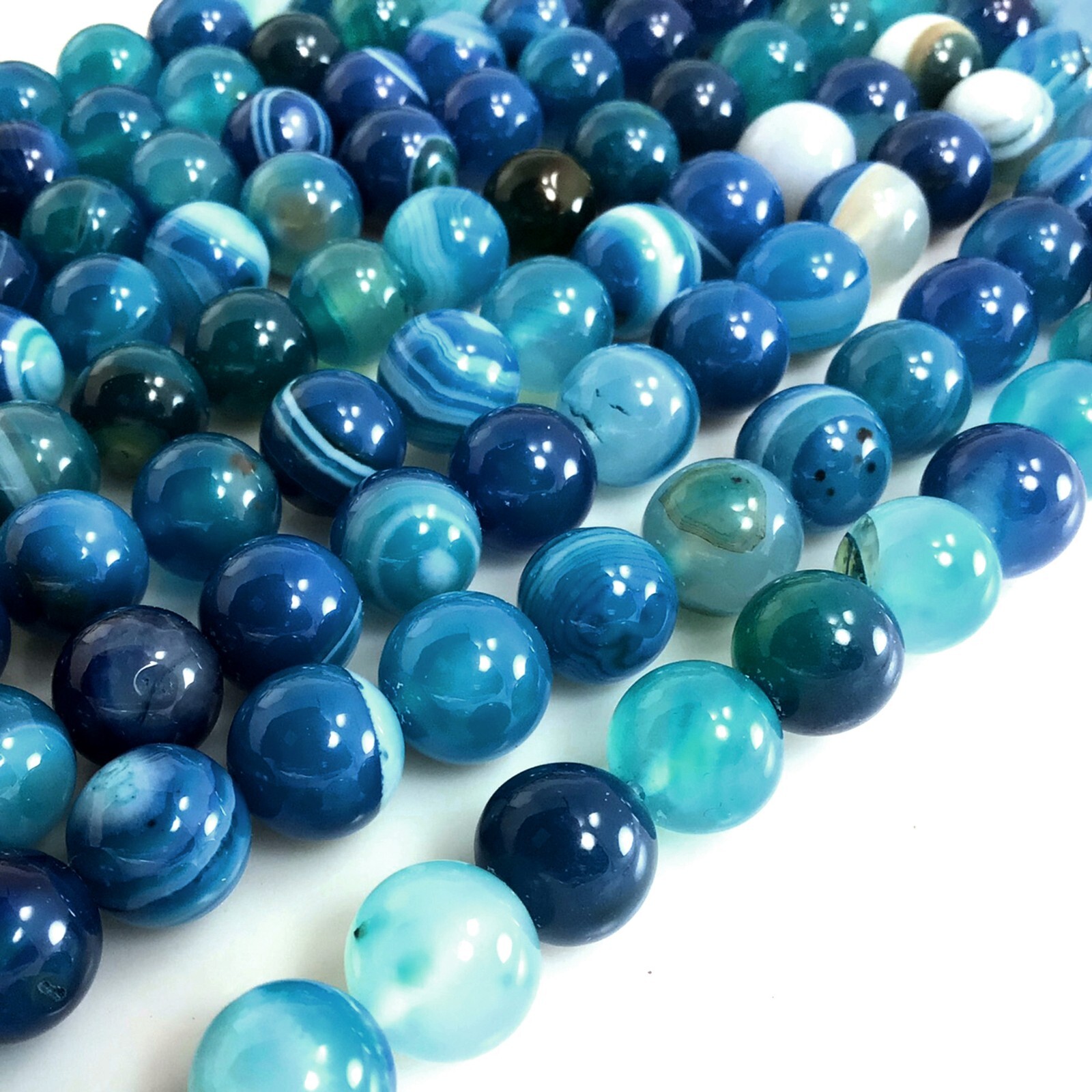 Gemstone Natural Blue Agate Bead Blue Stripe Agate Round Bead 15″ Jewelry Making
