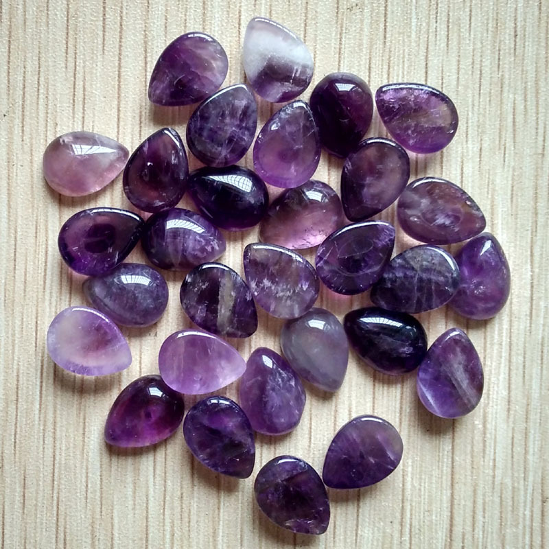 30pcs/lot Natural Amethyst Stone CAB CABOCHON Teardrop Beads No Holes 10x14mm