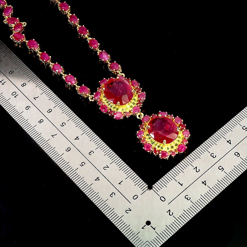925 Sterling Silver Necklace Oval Ruby 15x11mm Chrome Diopside Gemstone 17in