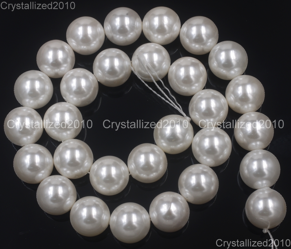 Natural White Oyster Shell Pearls Round Beads 5mm 6mm 8mm 10mm 12mm 14mm 15.5″