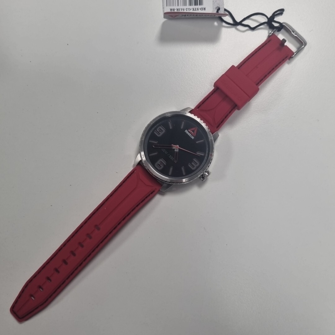 Reebok Stride Wristwatch 47mm Silver/Red Men’s Sport Watch RD-STE-G2-S1IR-BR New