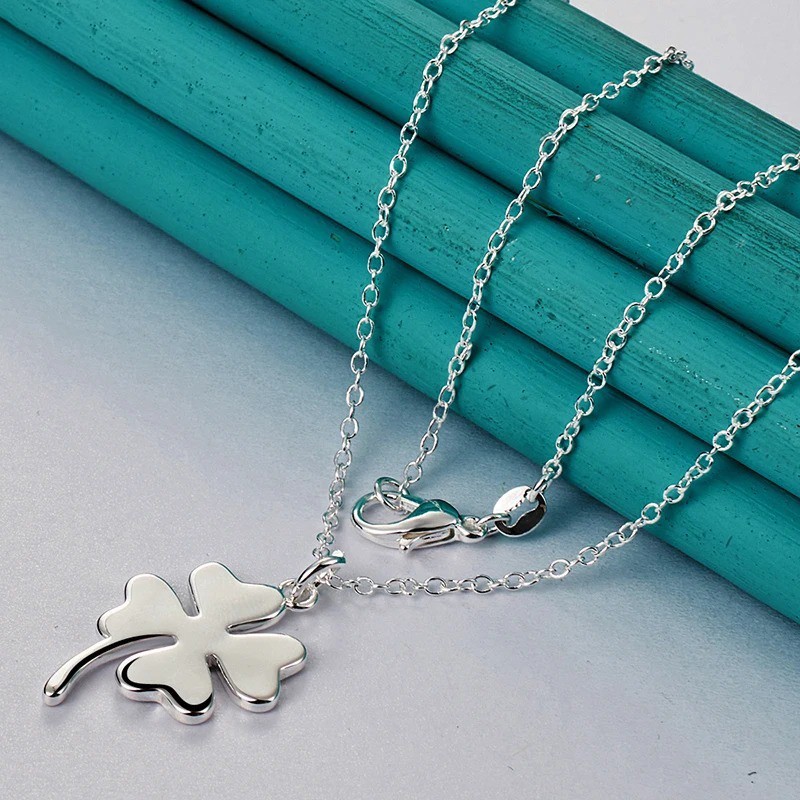 925 Sterling Silver Four Leaf Clover Pendant Necklace Women 16-30 Inch Chain