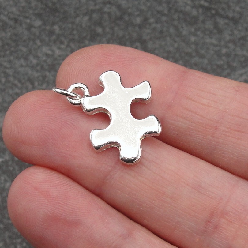 Silver Puzzle Piece Charm – Jigsaw Puzzle Charm – Autism Awareness Charm Pendant