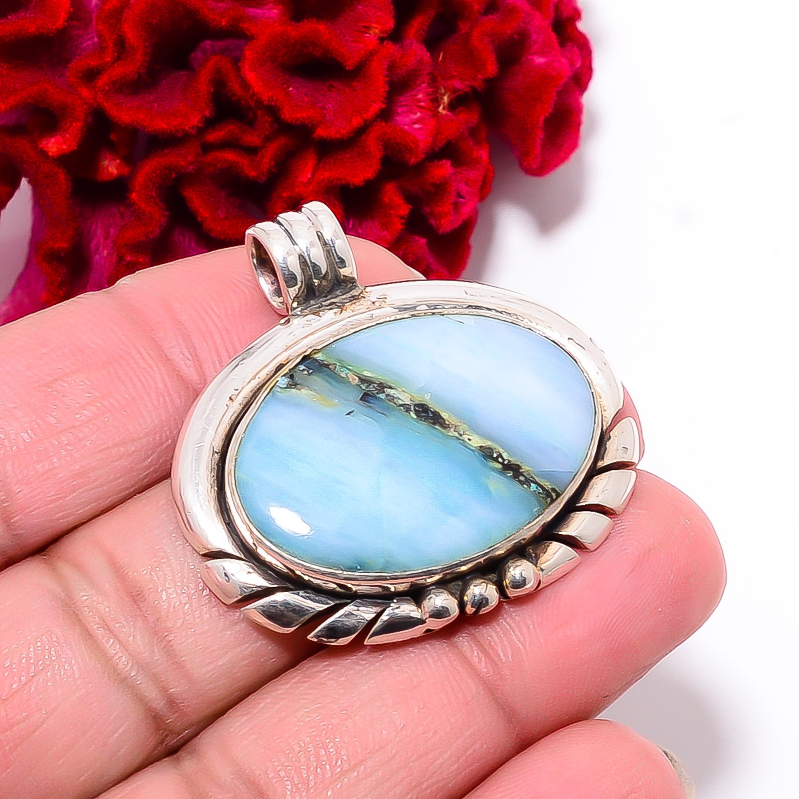 Blue Opal – Peru Gemstone 925 Sterling Silver Pendant 1.37″ P97217