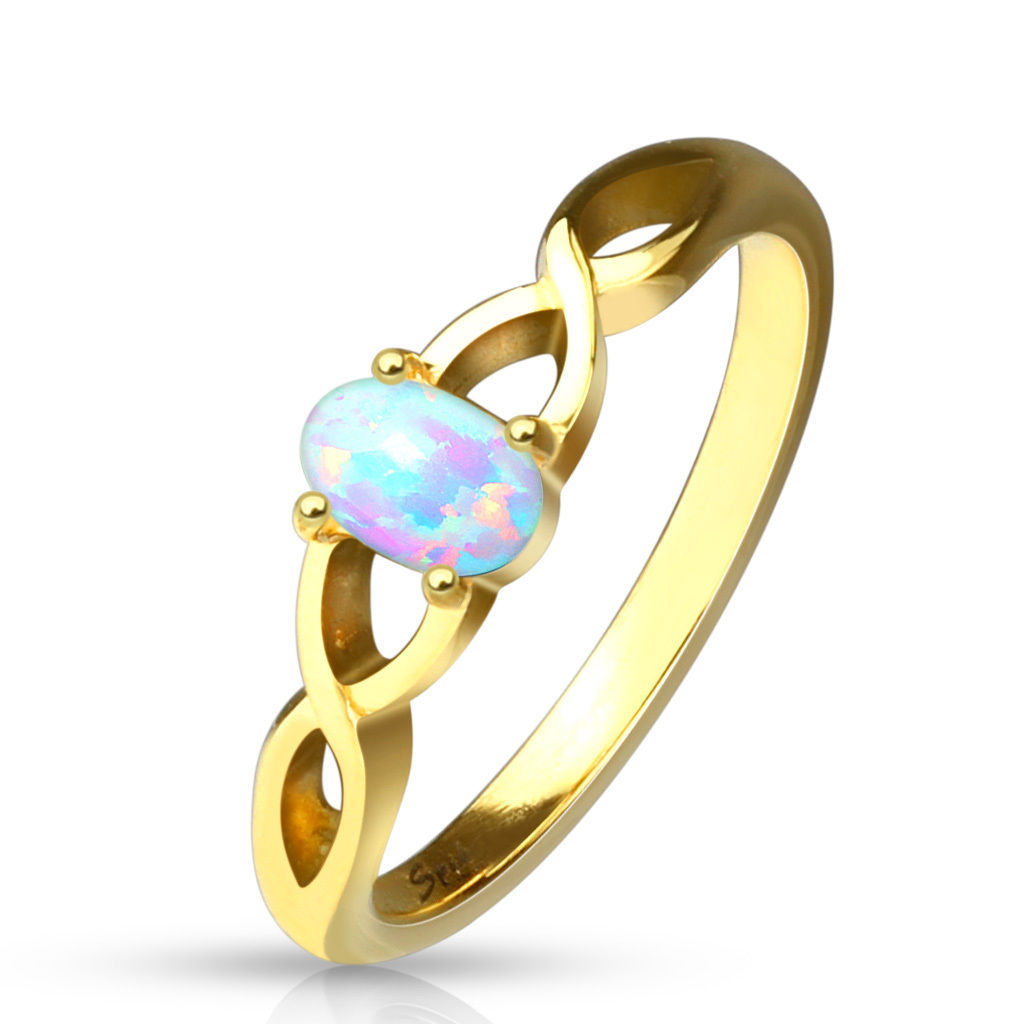 Oval Opal Set Casted Gold Ion Plated Stainless Steel Ring (FL118)