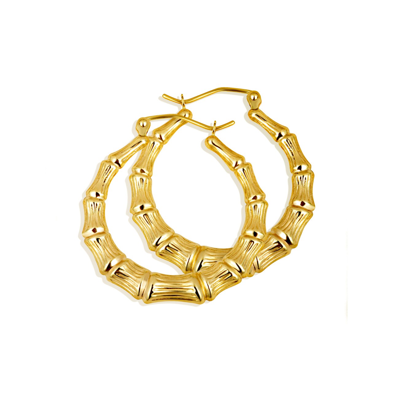 Yellow Gold Diamond Cut Bamboo Hoop Earrings