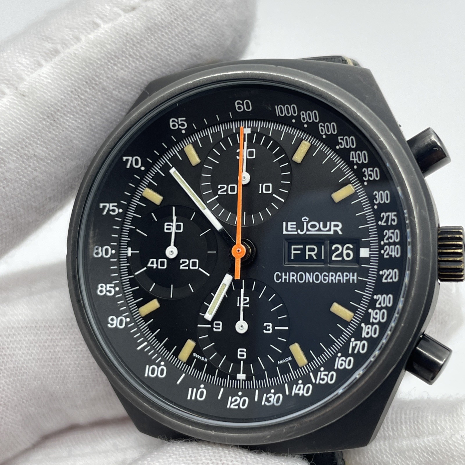 LeJour 7000 Chronograph Valjoux 7750 Black PVD, Serviced, Top Gun Era – 41mm