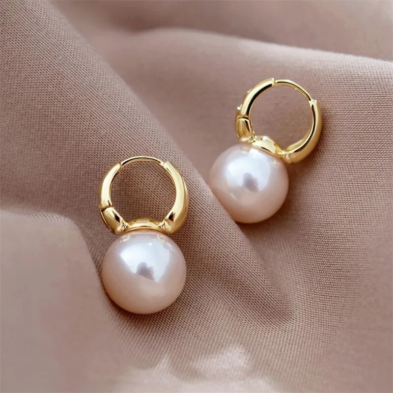 White Pearl Drop Dangle Earrings,Elegant Pearl Earrings,Gold Hoop Earrings,Gifts