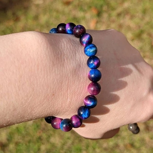 Galaxy Tiger Eye 8mm Beaded Healing Protection Strength Stretchy Bracelet Gifts