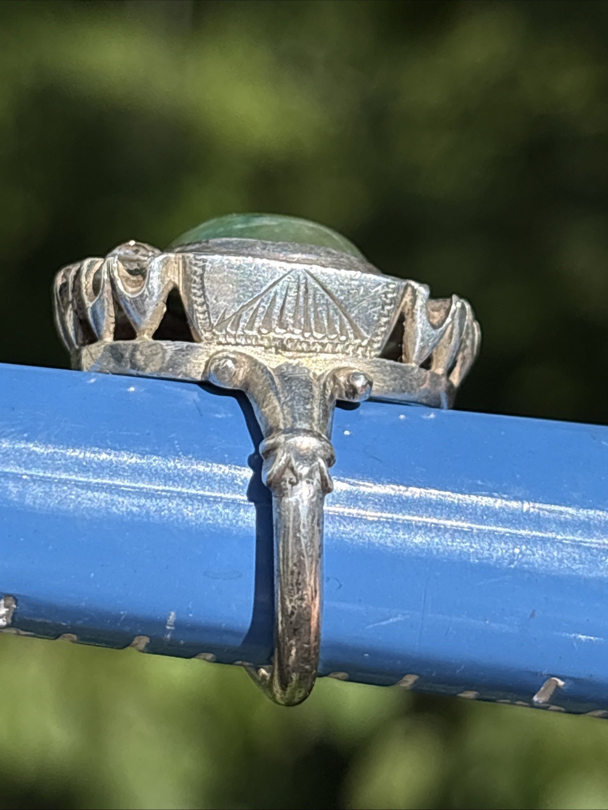 TRUE ART DECO ANTIQUE JADE STERLING SILVER RING AS IS