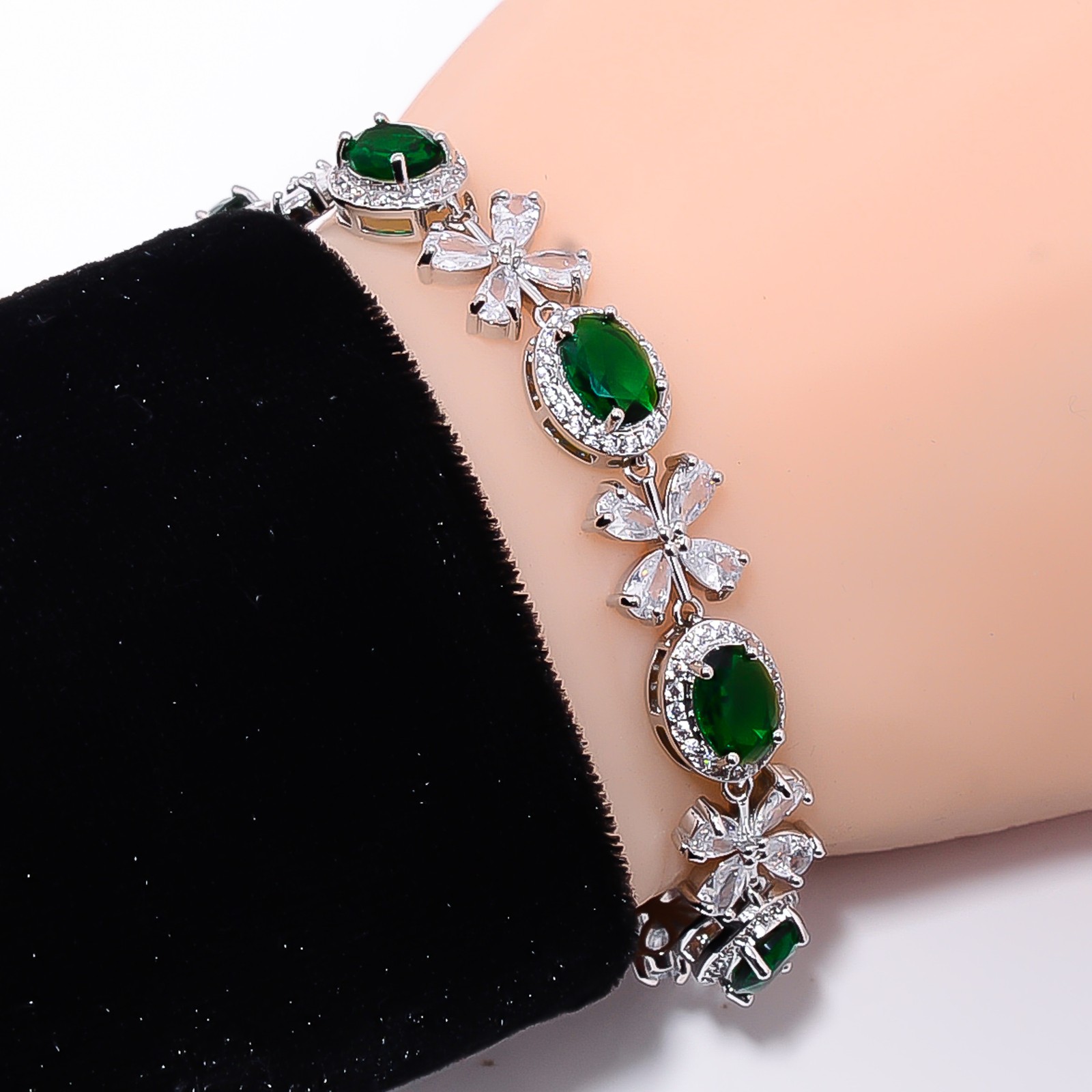 Chrome Diopside, CZ 925 Sterling Silver Adjustable Bracelet 7-8″ B13022