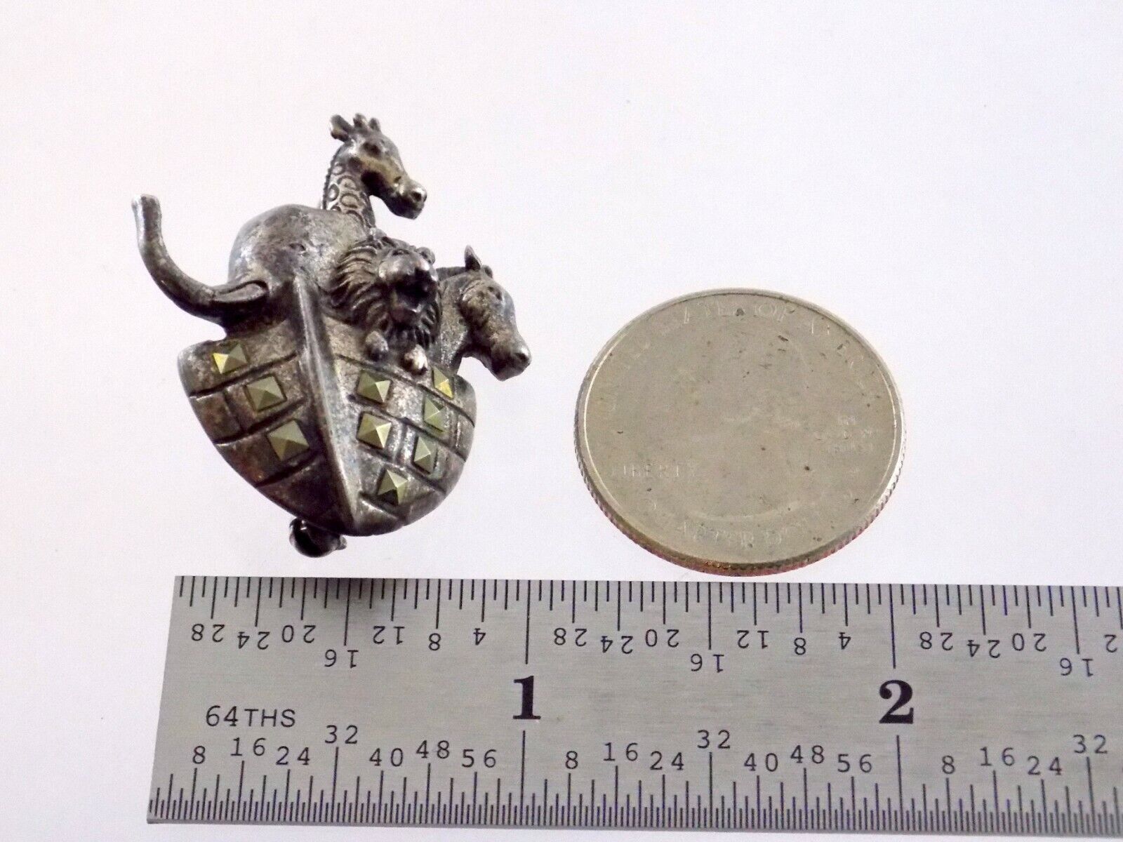 Vintage Sterling Silver Noahs Ark Marcasite Pin 925 Figural Brooch Animals Lion