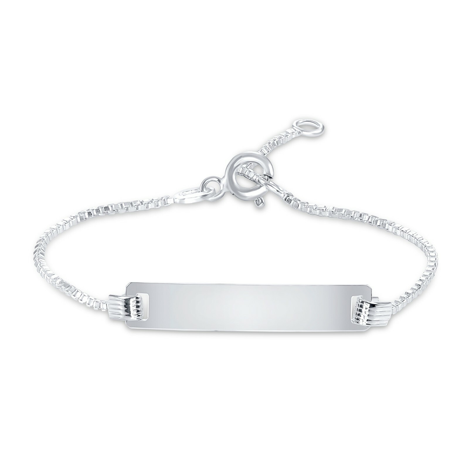 925 Sterling Silver 2mm Box Baby ID Bracelet Made in Italy Anti Tarnish