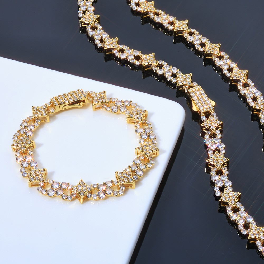 12mm Iced CZ Out Cuban Link Chain 18K/White Gold Stainless Steel Fashion Jewelry