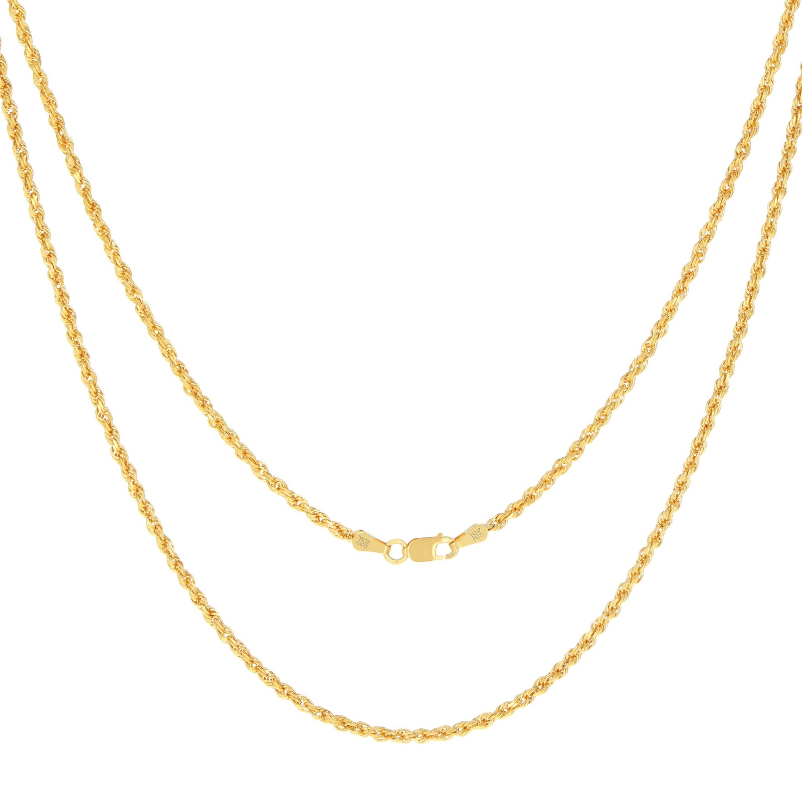 18k Yellow Gold Diamond Cut Rope Chain 2mm-5mm Necklace Mens Womens 16″- 28″