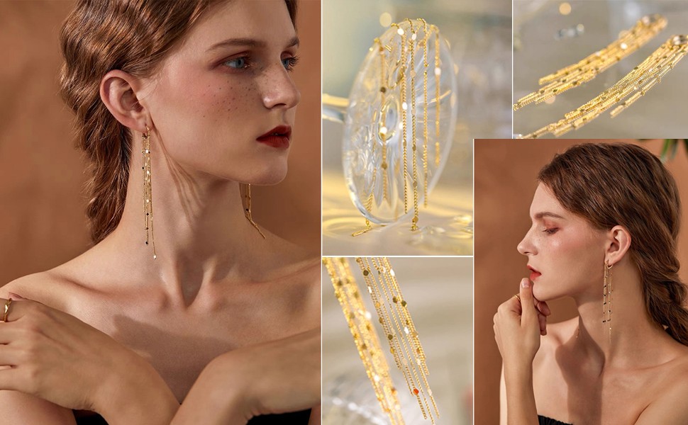 Long Tassel Dangle Drop Earrings for Woman Tassel Dangling Earrings 925 Silver