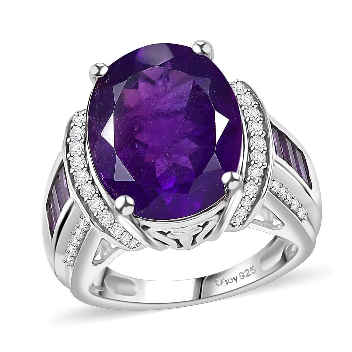 STUNNING!! 10.00ctw African Amethyst & Zircon Ring Rhodium Plated Size 6