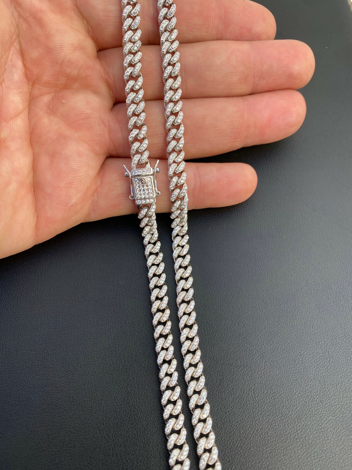 6mm Miami Cuban Iced Solid 925 Silver Chain Simulated Diamonds 16″ Choker – 30″
