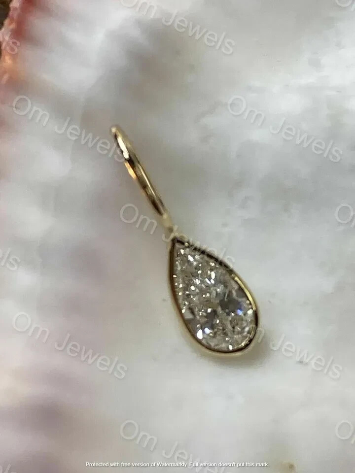 2Ct Pear Cut VVS1 Diamond Solitaire Pendant 14K Yellow Gold Finish