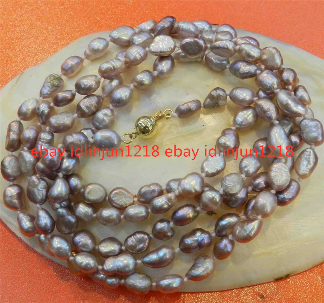 LONG 36” INCHES 7-8MM PURPLE Baroque CULTURED PEARL NECKLACE