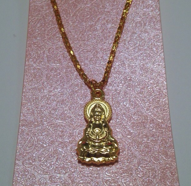 Good Luck Protection Kwan Yin Buddha Gold Color Pendant Chain FREE SHIPPING!