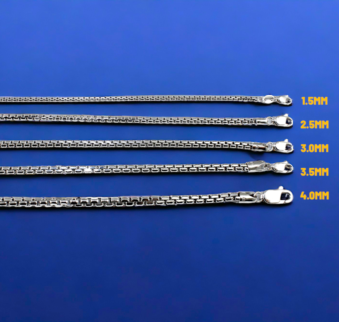 10K White Gold Venetian Round Box Necklace Bracelet Chain Real 7″-30″ 1-3mm