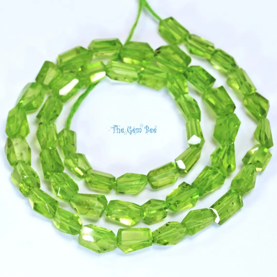 Apple Green Peridot faceted Freeform Nugget Beads 16 inch Strand
