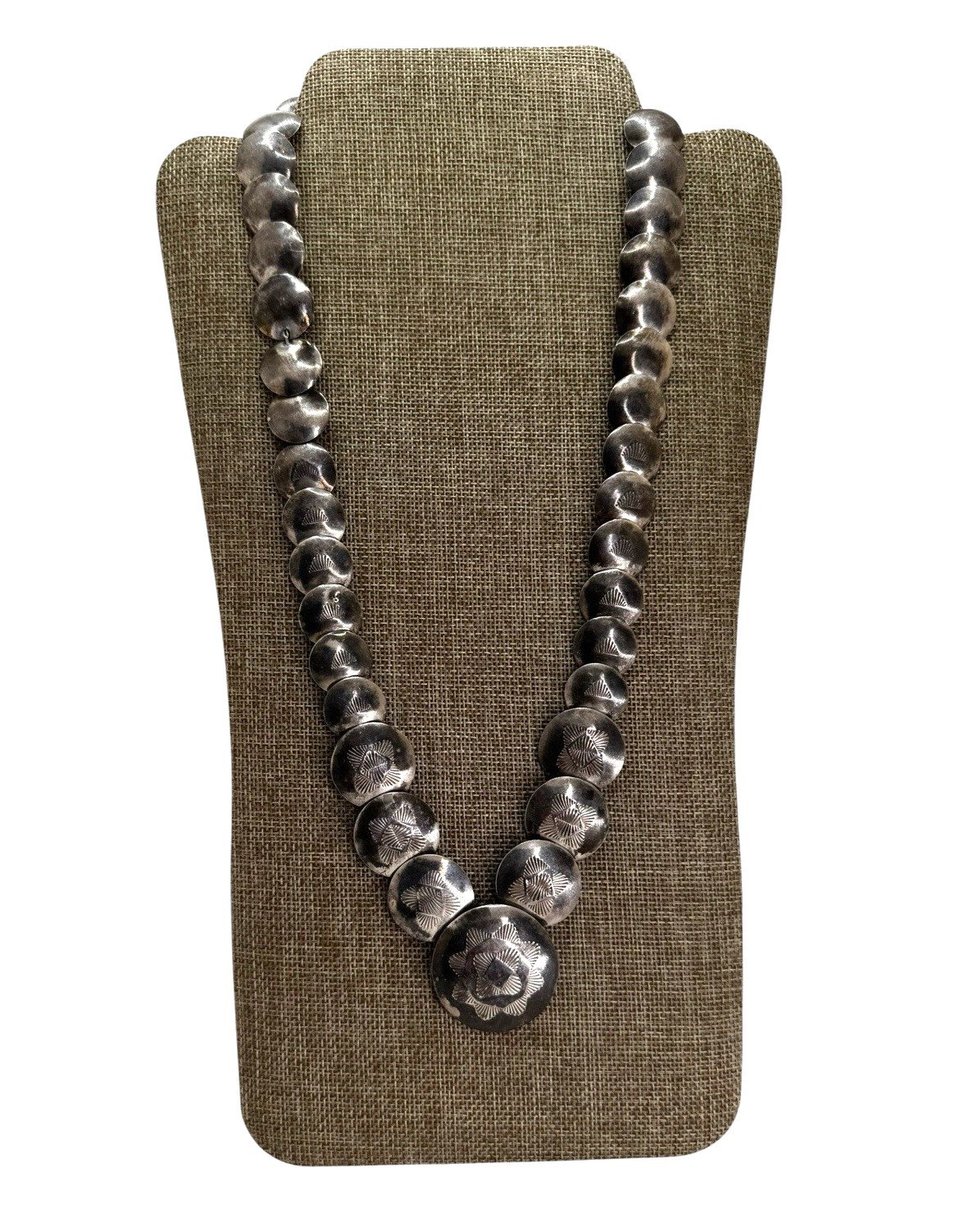 PT Sterling Graduated Disc Pillow Bead Necklace 25.5 Inch