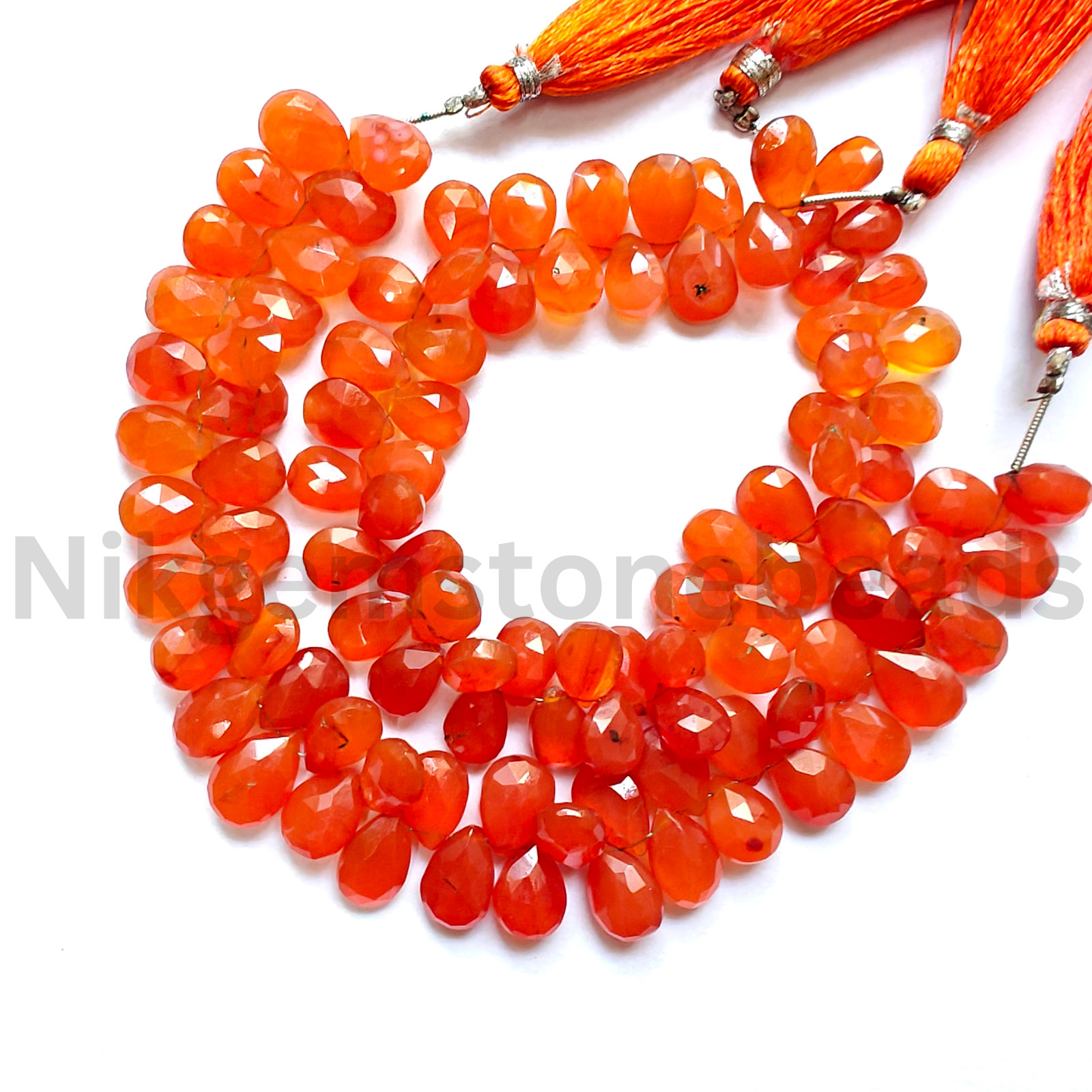 Natural Orange Carnelian Beads, Briolette Faceted Pear Cut Stone, 8.50-12.50 MM.