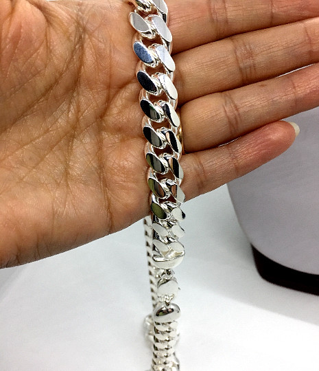Hand Polished 12mm SolidMiami Cuban Link Chain 925 Sterling Silver Men’s 22″-30″